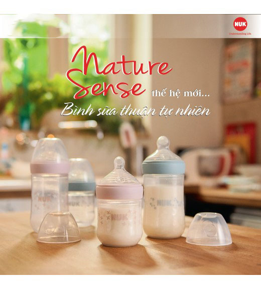 Bình Sữa NUK Nature Sense Nhựa PP Cổ Rộng Núm Ti S1-M, bình sữa nature sense, Bình Sữa NUK Nature Sense Núm Ti S1-M