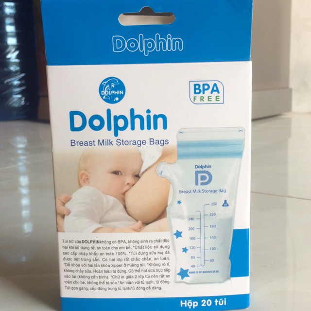 Túi trữ sữa Dolphin, Túi trứ sữa Dolphin 250ml Túi trữ sữa Dolphin 250ml hộp 20 gói, Túi trữ sữa nào tốt, Túi trữ sữa giá tốt