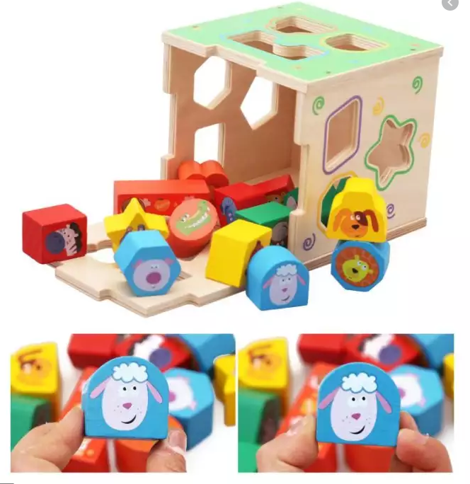Đồ chơi gỗ cho bé, Đồ chơi gỗ thả hình khối động vật, đồ chơi xếp hình gỗ cho bé